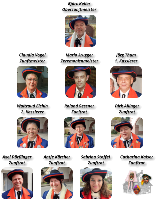 Mario Brugger Zeremonienmeister Björn Keller Oberzunftmeister Claudia Vogel Zunftmeister Waltraud Eichin 2. Kassierer Roland Gessner Zunftrat Dirk Allinger Zunftrat Axel Dörflinger  Zunftrat Sabrina Stoffel  Zunftrat Antje Kärcher Zunftrat Catharina Kaiser Zunftrat Jörg Thum  1. Kassierer